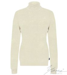 Női gyapjú pulóver, magas nyakú, ecru