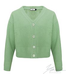 Damen-Cardigan aus dicker Wolle mit durchgehenden Knopfen in grun