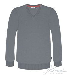 Men's V-neck sweater, long sleeves, gray