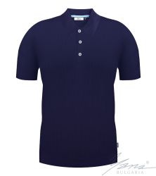 Men's polo collar shirt, short sleeves, dark blue