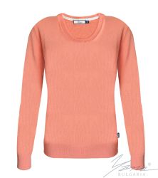 Damenpullover, Halssaum, coral