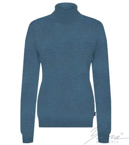 Női gyapjú pulóver, magas nyakú, petrolkék