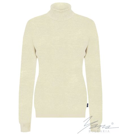 Női gyapjú pulóver, magas nyakú, ecru