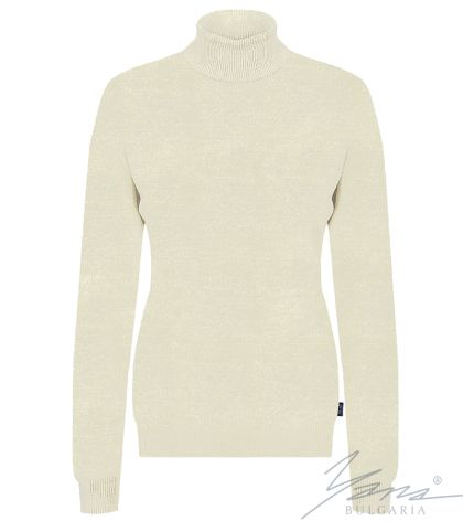 Női gyapjú pulóver, magas nyakú, ecru