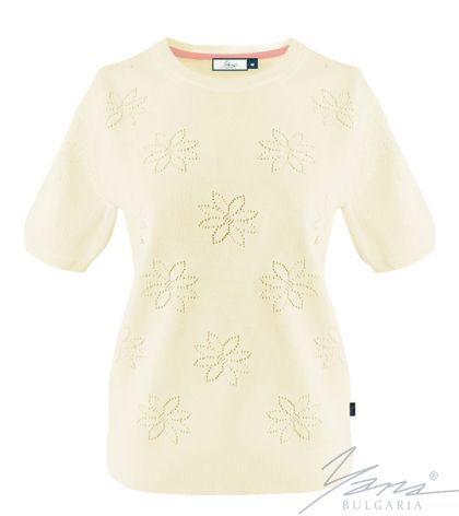 Damenpullover, Halssaum, ecru