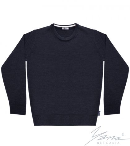 Men's wool round neck sweater in dark blue