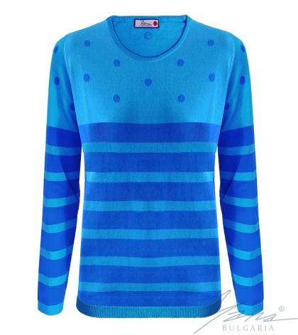 Women's two-tone intarsia sweater "O" neckline blue