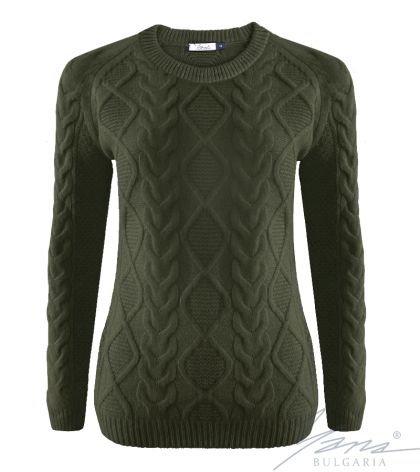 Damenpullover, Halssaum, grun