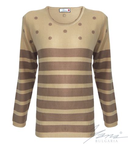 Zweifarbiger Intarsienpullover für Damen mit „O“-Ausschnitt in Beige