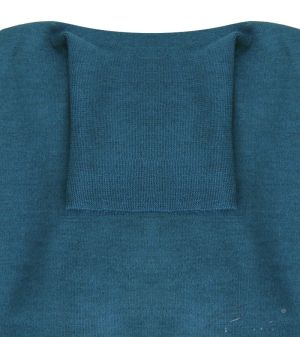 Női gyapjú pulóver, magas nyakú, petrolkék