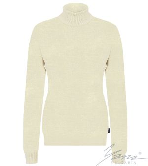 Női gyapjú pulóver, magas nyakú, ecru