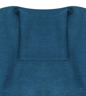 Női gyapjú pulóver, magas nyakú, petrolkék