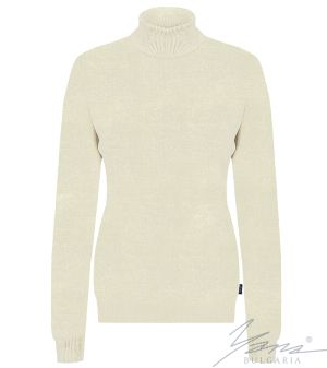 Damen-Wollpullover mit Stehkragen, ecru