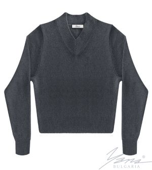Női gyapjúpulóver, hegyes szárú, szürke