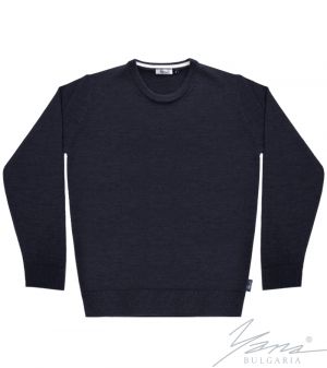 Men's wool round neck sweater in dark blue