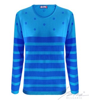 Női kéttónusú berakásos O-nyakú pulóver kék