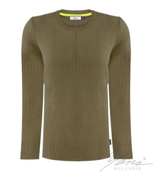 Férfi kerek nyakú pulóver, hosszú ujjú, színeskhaki